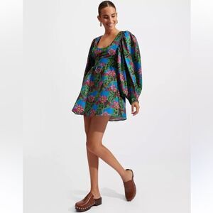 NWT La Double J Dolly Women's Floral Puff Sleeve A-Line Mini Dress Size XS